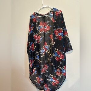 Floral Sheer Kimono Cardigan - Black, Red, Blue